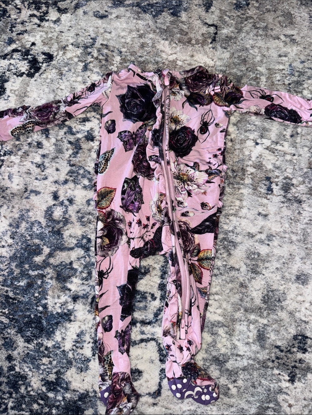 Kids Pink Floral Zip-Front Footed One-Piece Pajama